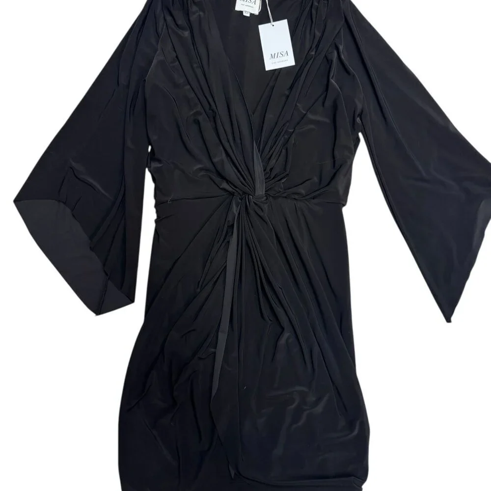 MISA Los Angeles Black Draped Mini Dress XS NWT Twist Front